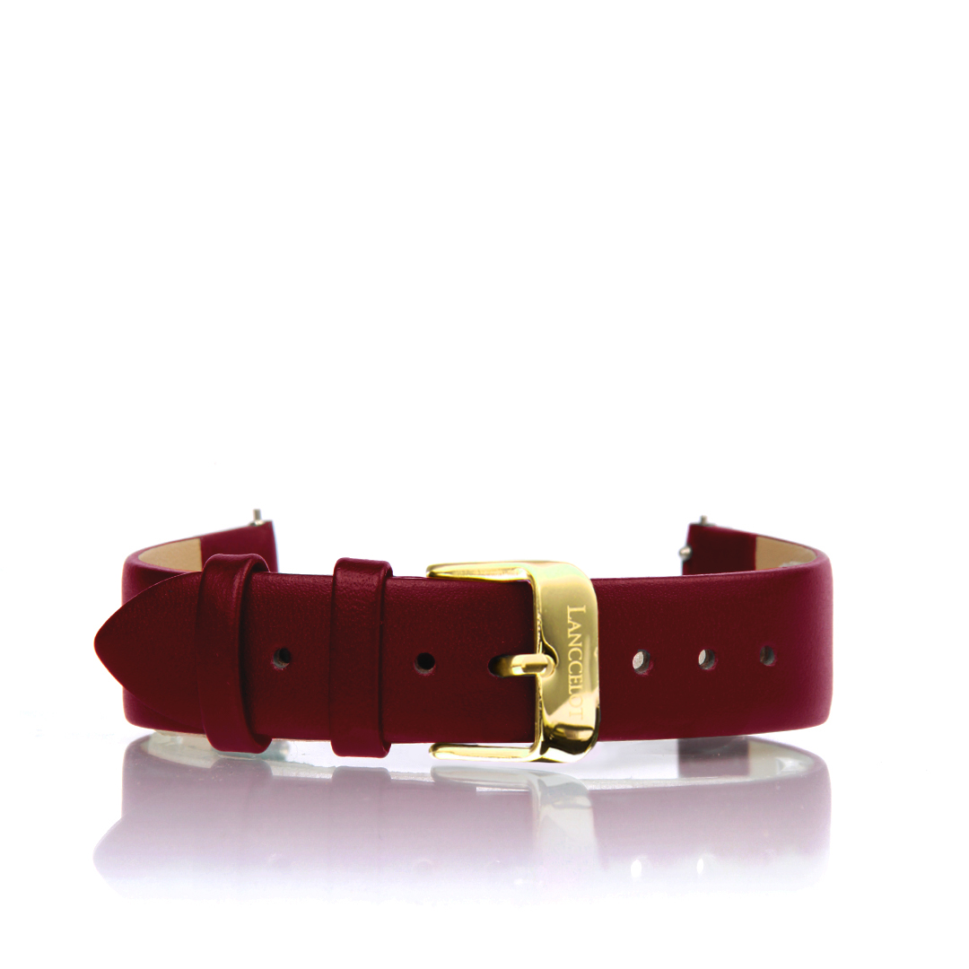 Leather Plain Dark Red B Gold 17mm (2) Strap (17mm) Leather Plain Dark Red B Gold - Gambar 1